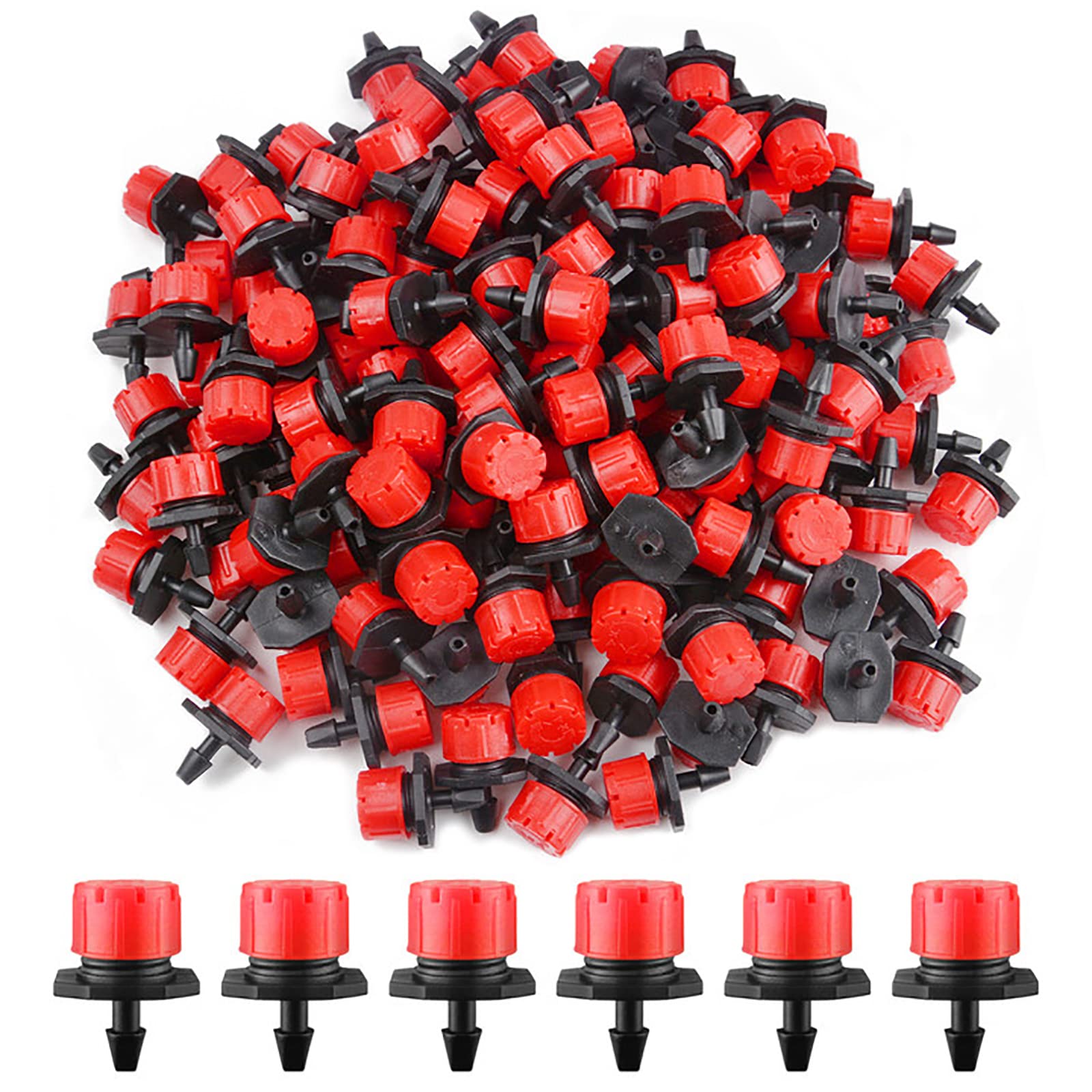 Adjustable Irrigation Drippers Sprinklers, EBANKU 200Pcs 1/4Inch Adjustable Micro Drip Irrigation System Watering Sprinklers Anti-Clogging Emitter Dripper Garden Supplies (Red)