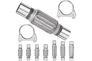 Swpeet 3Pcs 1.75" x 6"/10" Inches Exhaust Flex Pipe with 1.8 Inches Exhaust U Clamp Kit, Universal Type Stainless Steel Doubl