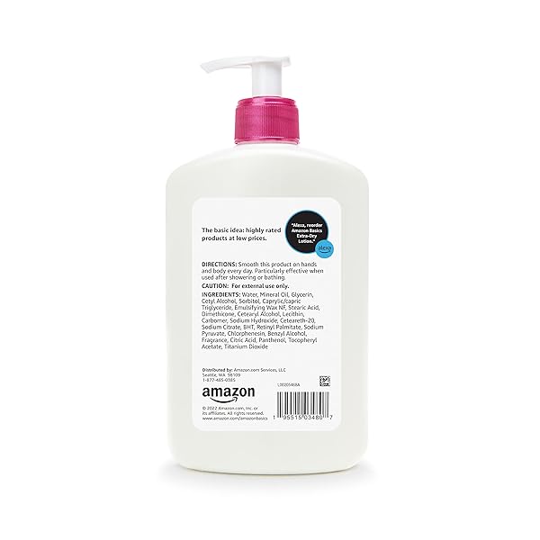 AMAZON BASICS BODY LOTION FOR DRY SKIN WITH VITAMINS B5 & E, CLEAN SCENT, 16 FL OZ (PREVIOUSLY SOLIMO)