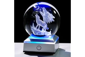 Movdyka 3D Crystal Ball Wolf Figurines Wolves Gifts for Man Women Kids Glass Night Light Oranments Decor for Daughter Son on Birthday Mother's Father's Day Christmas Paperweight Statue