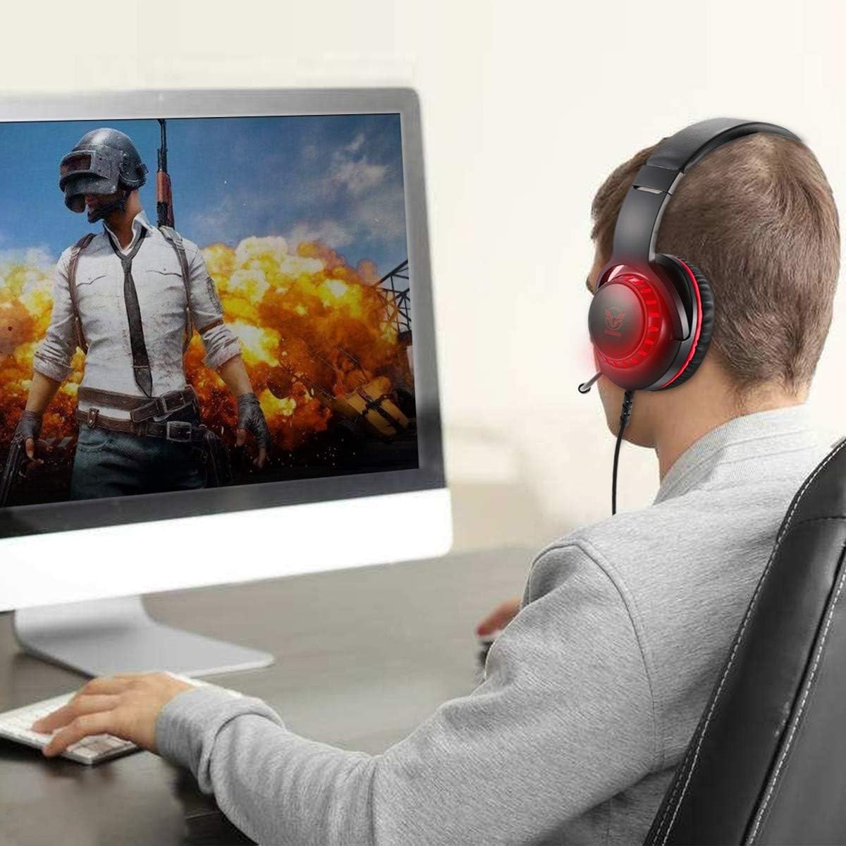 Pacrate Gaming Headset for PS4 Xbox One PC with Noise Cancelling Microphone Stereo Surround Sound Headphone with LED Light Intense Bass for Computer Laptop Mac (Black Red): Home Audio & Theater