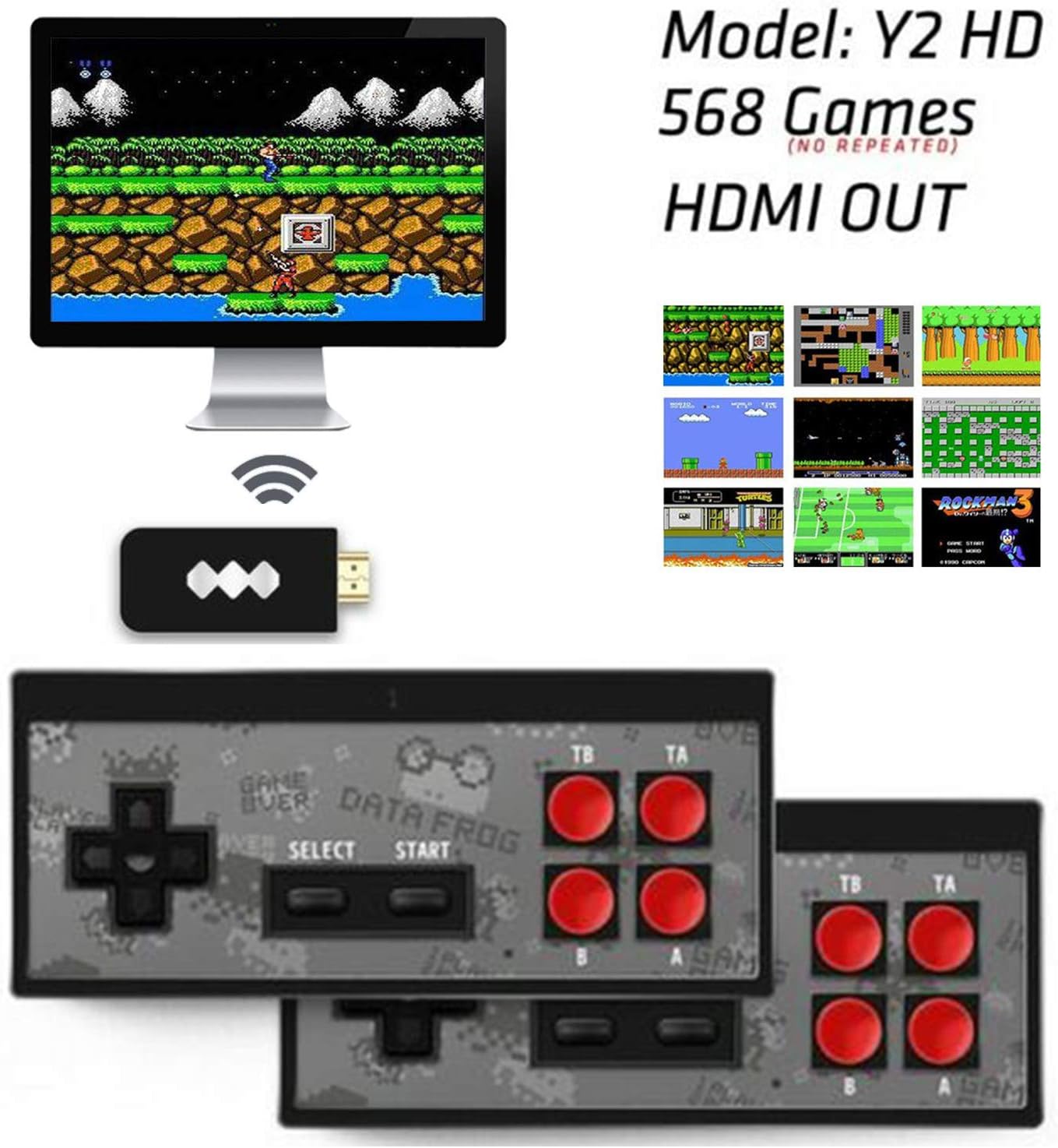Data Frog USB Wireless Handheld TV Video Game Console Builtin 568 Classic Video Games Wireless