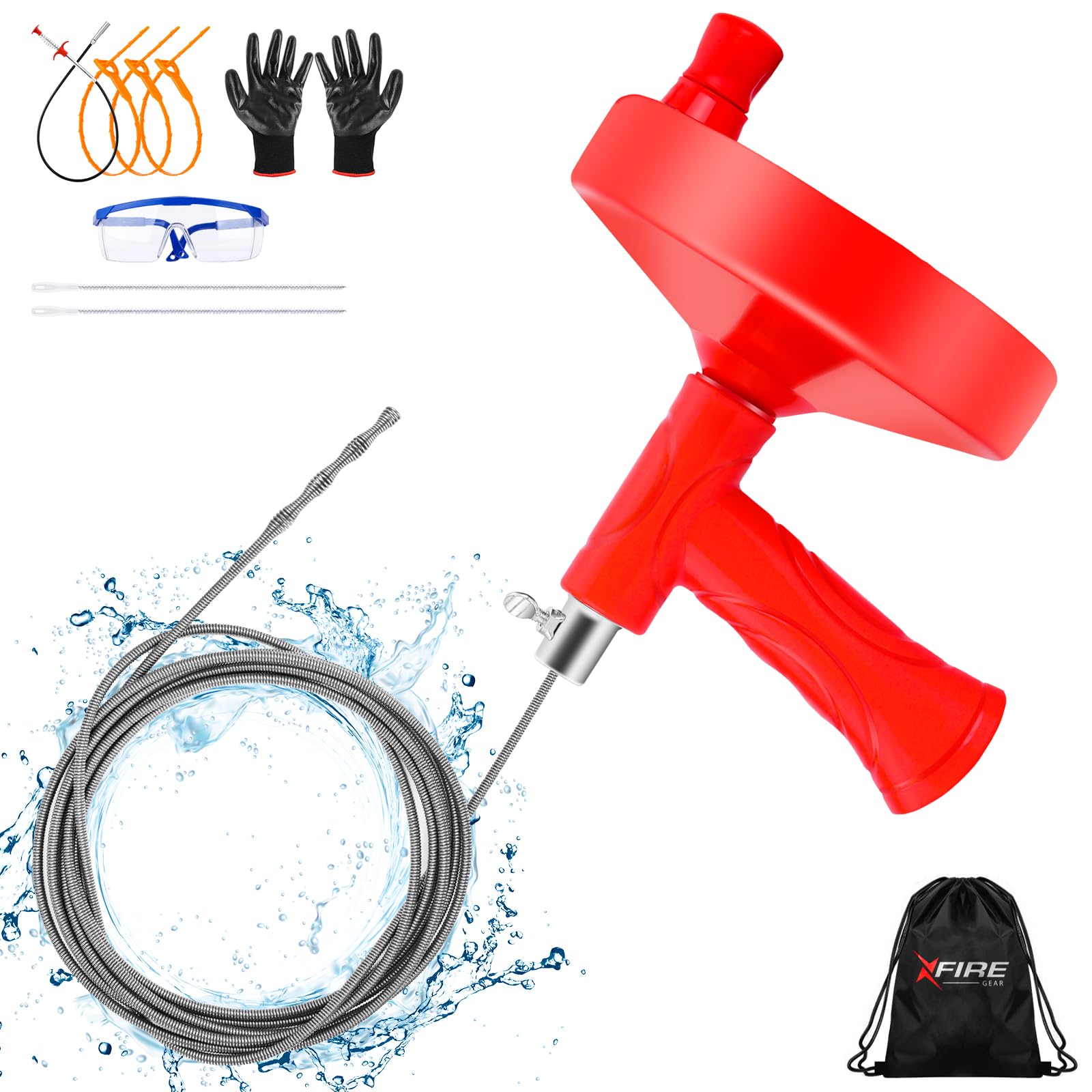 Plumbing Tools Taylor & Brown 7.6m Drain Auger, Hair Clog Remover With Drill Adapter, Heavy Duty Flexible Use Manually Or Powered For Kitchen Sink, Bathroom And Shower Plumbing Snake