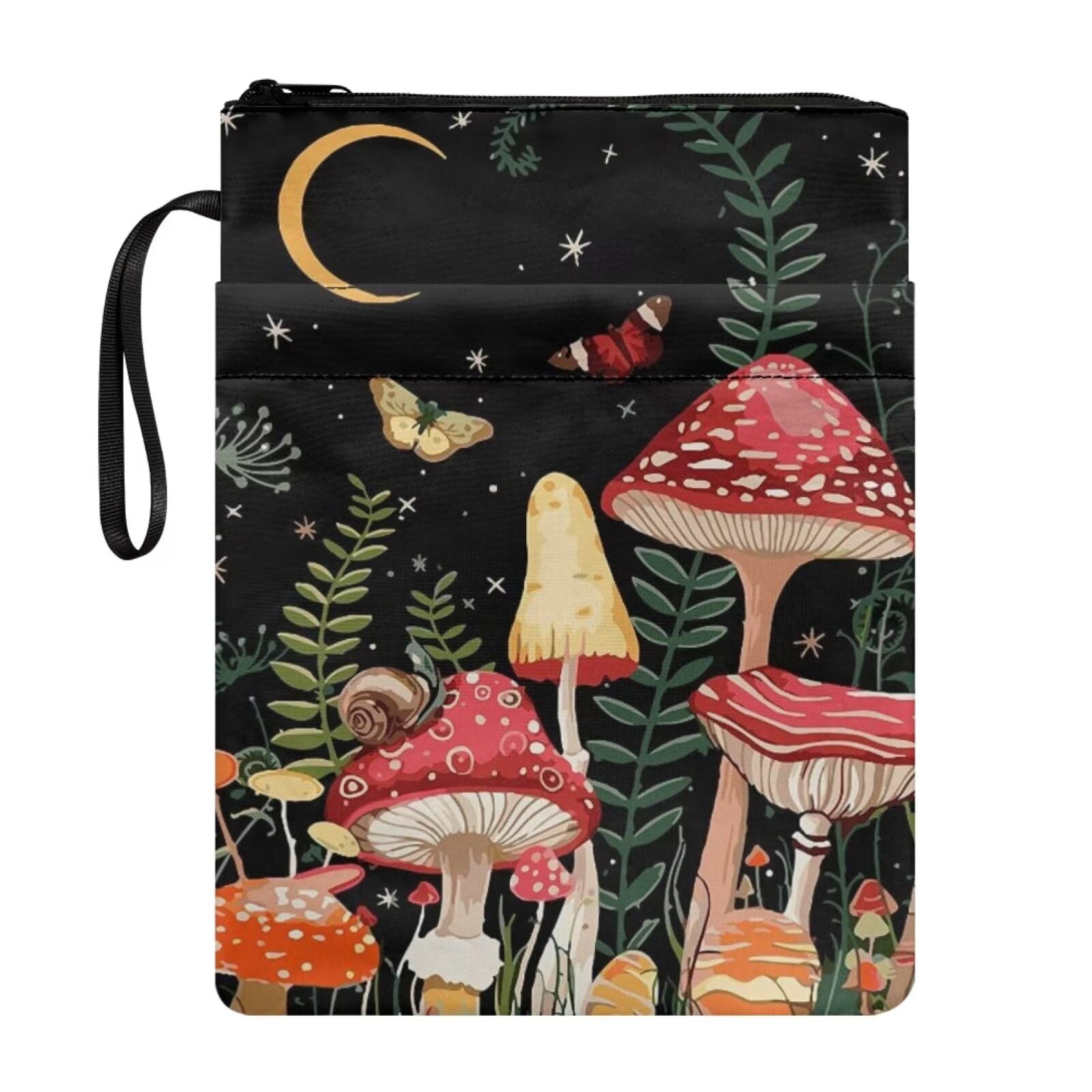 chaqlin Mushroom Butterfly Book Cover for Book Lovers,Woman Girls Book Cover Washable Zipper Pouch Hardcover Paperback Book Carrying Case Mushroom Book Sleeve Pouch Gifts