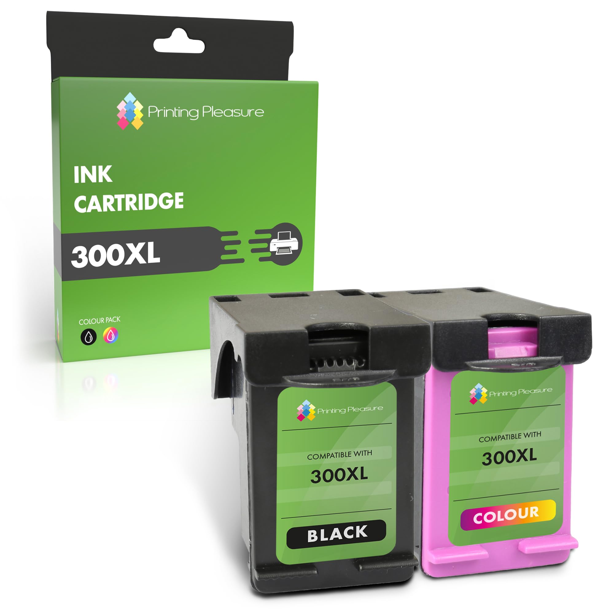 Printing Pleasure 2 XL (FULL SET) Remanufactured Ink Cartridges Replacement for 300XL for Deskjet D2545 D2660 D5560 F2420 F2480 F4280 F4580 Photosmart C4780 C4680 - Black/Colour, High Capacity