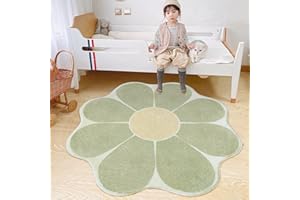 Poowe Green Flower Shaped Rug,Cute Round Rug for Bedroom Living Room, Fluffy Circular Rug Washable Nursery Rug for Kids Room Nonslip Indoor Floor Mat for Entryway-39.4" Round