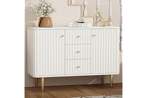 ARTPOWER White Sideboard Buffet Cabinet with Drawers, 48" Fluted Accent Cabinet, Modern Credenza Storage Cabinet Console Table with Drawers for Entryway, Living Room, Office, Dining Room