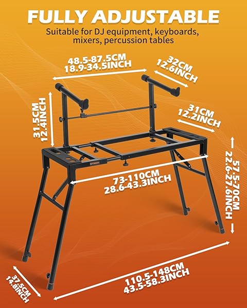 STRICH DUAL PIANO KEYBOARD STAND WITH 2ND TIER – ADJUSTABLE AND PORTABLE 2 TIER MUSIC STAND FOR SYNTHS AND ELECTRIC DIGITAL KEYBOARDS – FITS 54 61 88 KEY PIANOS
