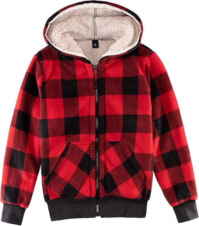 Amazon.com: Kids Sherpa Fleece Lined Hoodie Jacket,Zip-Up Hooded Plaid Sweatshirt Jackets: Clothing
