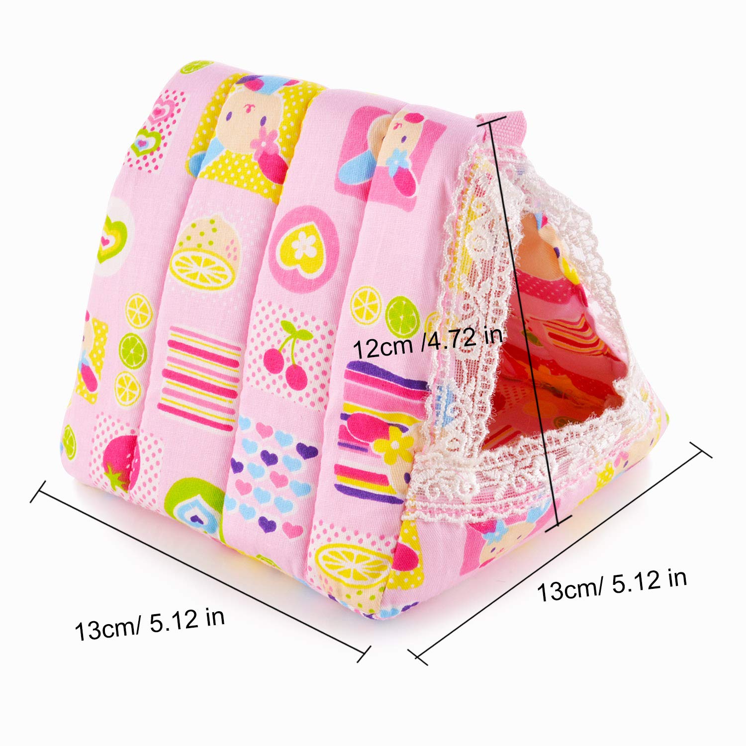 Hamster Bed Small Animal Cage Supplies Hammock House Hideout Pet Tent (Pink, Triangle Tent)