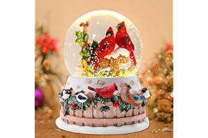 Bshine Christmas Snow Globes Cardinal Decoration, Sparkling Musical Antique 5.5" Red Cardinal Lighted Resin Glass Water Globes Battery Powered, Xmas Indoor Home Decor