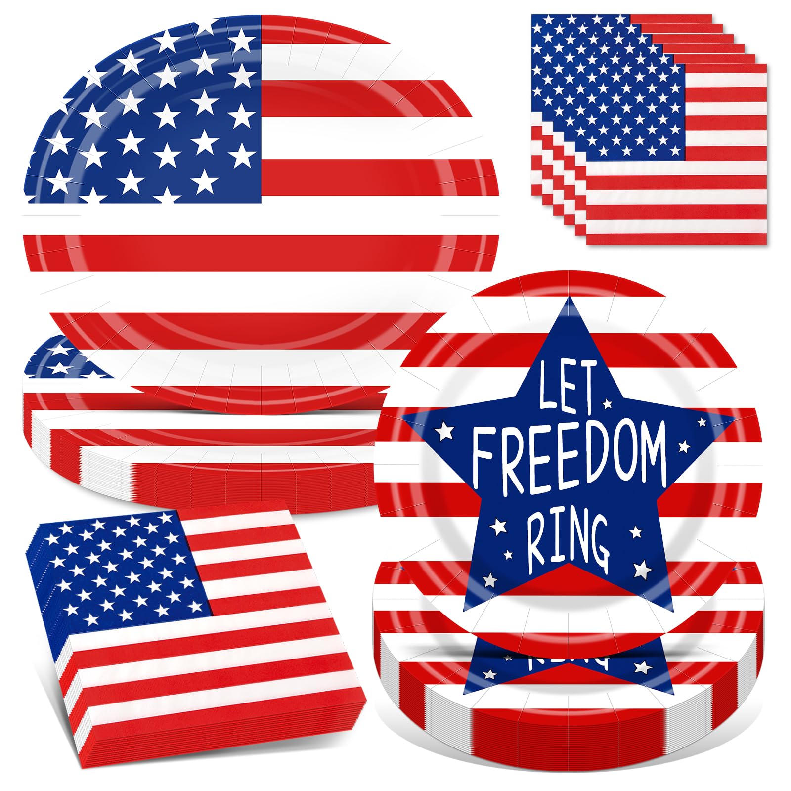 Photo 1 of 100PCS 4th of July Paper Plates and Napkins Set- (25 Guests) with 10*12 Inch Oval Plate and 9 Inch Paper Plates, Napkins for Independence Day Decorations and Patriotic Party Supplies