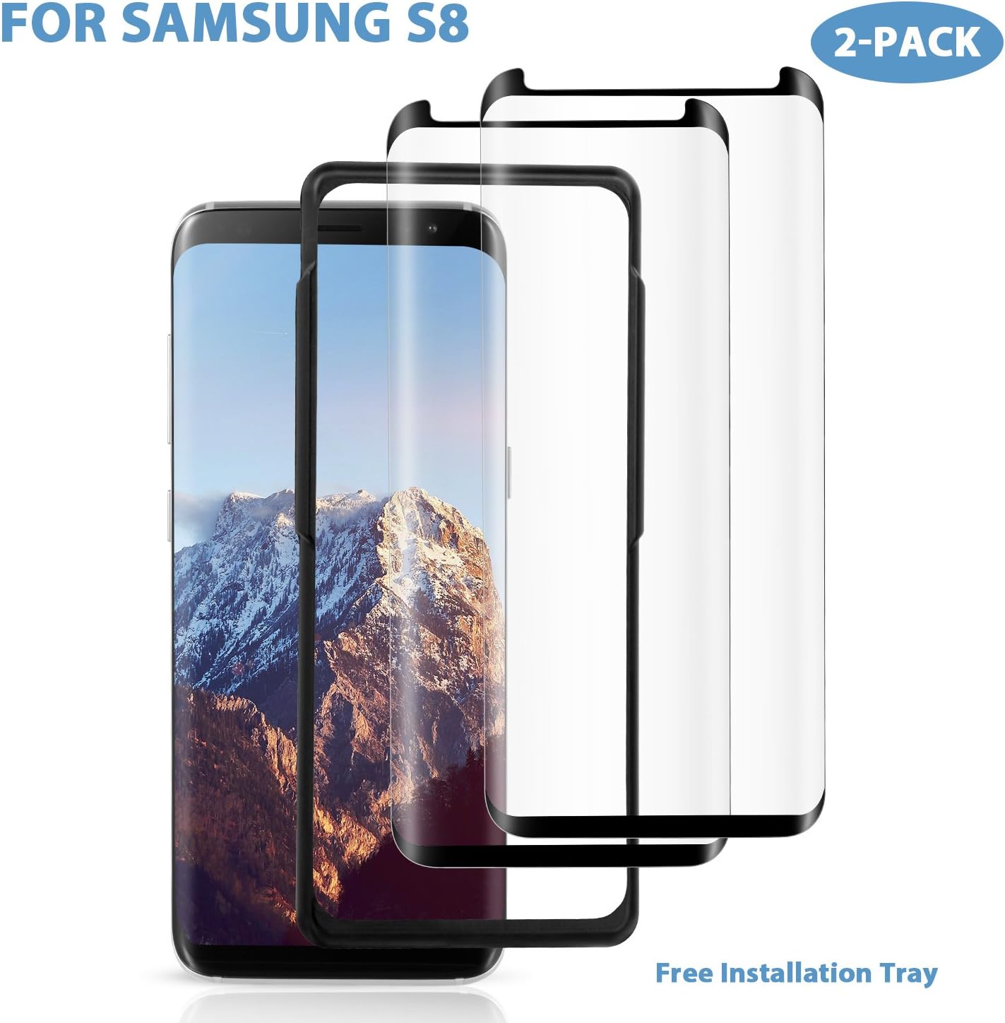 SURWELL Samsung Galaxy S8 Screen Protector, [2 Pack] Galaxy S8 Tempered Glass Screen Protector 3D Full Coverage Anti-Fingerprint HD Screen Film