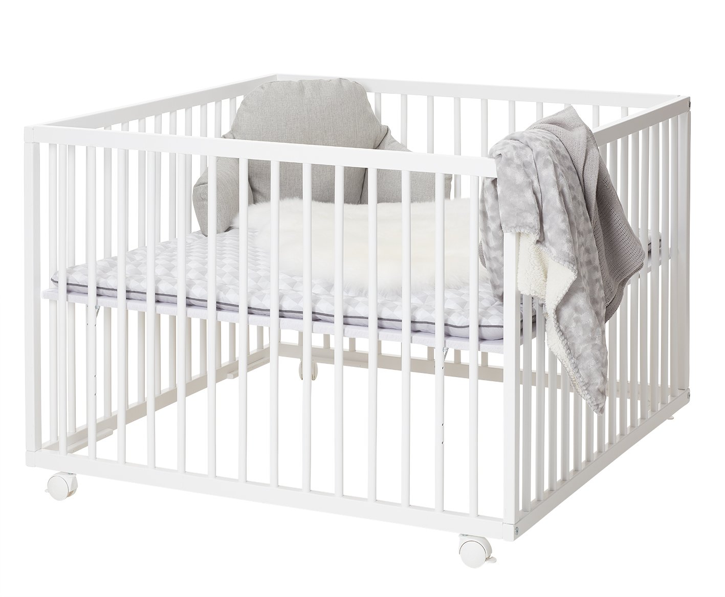 BabyDan Large Wooden Playpen 1 m x 1 m White Nursery Baby Products