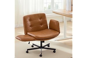 OQQOEE Criss Cross Office Chair with Wheels & Adjustable Arms, Wide Seat Faux Leather Desk Chair for Cross Leg Sitting, Swive