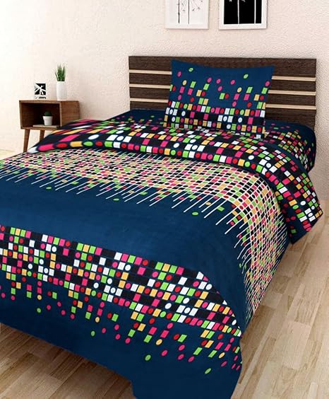 Veer Fab Polyester Blend 3D Printed 180TC Polycotton Single Bedsheet with 1 Pillow Cover (Multi, Standard Size)