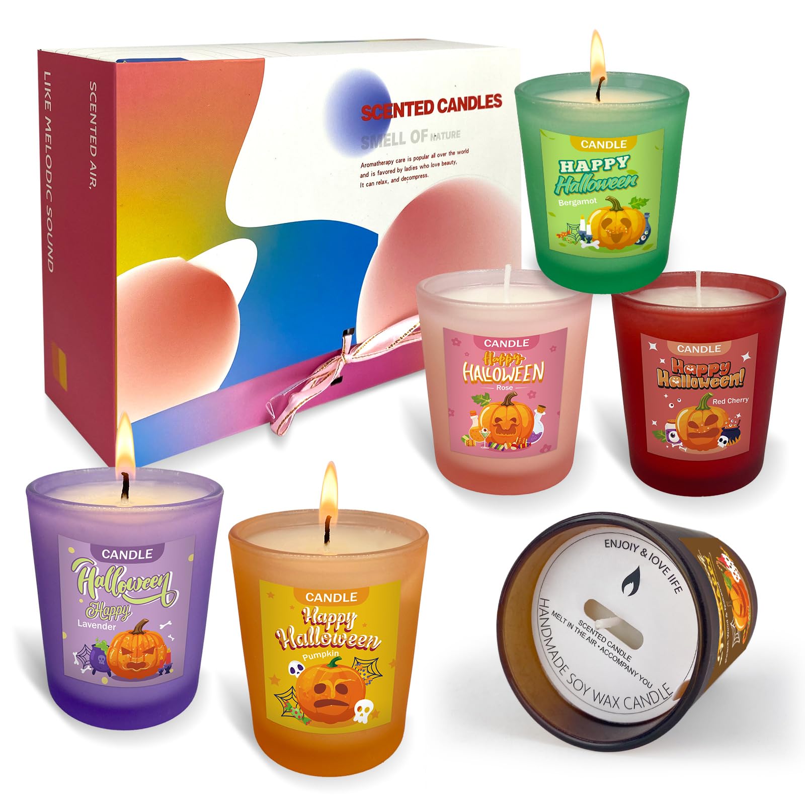 Family Scented Candles in Glass Jars - Set of 6, 100 Hour Long Lasting ...
