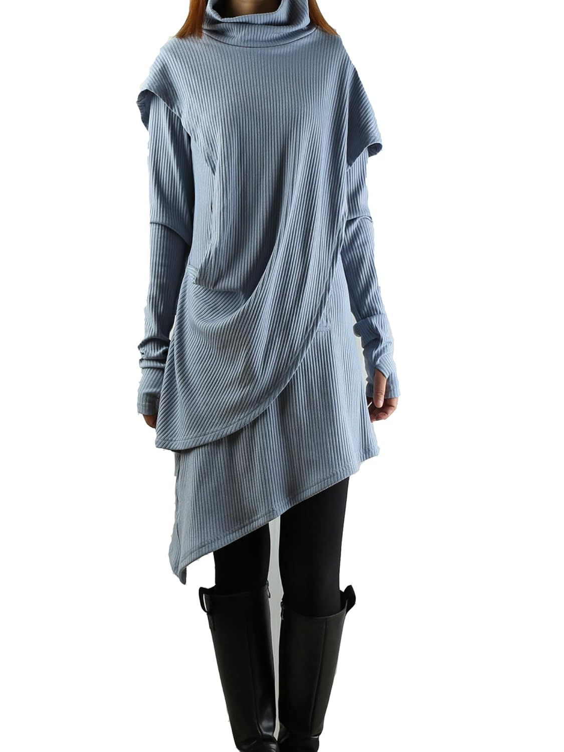 Amazon Com Rib Knit Top High Neck Dress Thumb Hole Sleeves