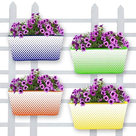 TrustBasket Raising Colours Oval Railing Planters (Multicolour, Pack of 4)