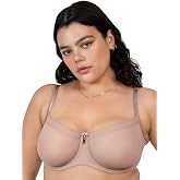Curvy Couture Women's Sheer Mesh Unlined Underwire Smooth Balconette Bra