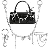 BELICEY Silver Purse Charms Chain Y2K Heart Star Purse Chains for Handbags Moon Charm Keychain Safety Pin Bag Accessories Strap Extender for Wallet Crossbody Shoulder Bags
