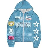 RoseSeek Men's Star Letter Graphic Y2K Hoodies Zip Up Long Sleeve Hooded Sweatshirts Drip Clothes