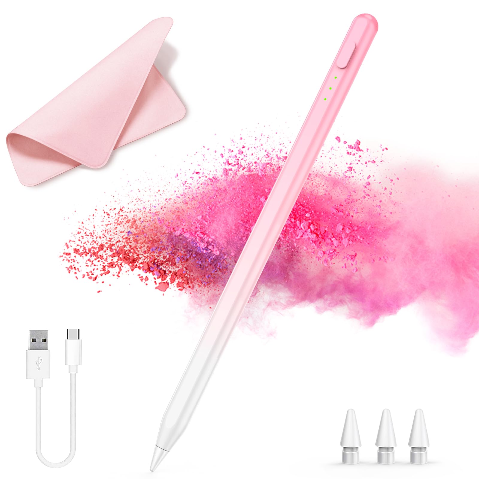 Stylus Pen for iPad,14Mins Fast Charge for Apple Pencil,Palm Rejection,Tilt Sensitivity, Pen for iPad11/10/9/8/7/6, Pro 12.9"/11"/13" M4, Mini 6/5, Air 5/4/3/11"-13" M2/M3 with Polishing Cloth