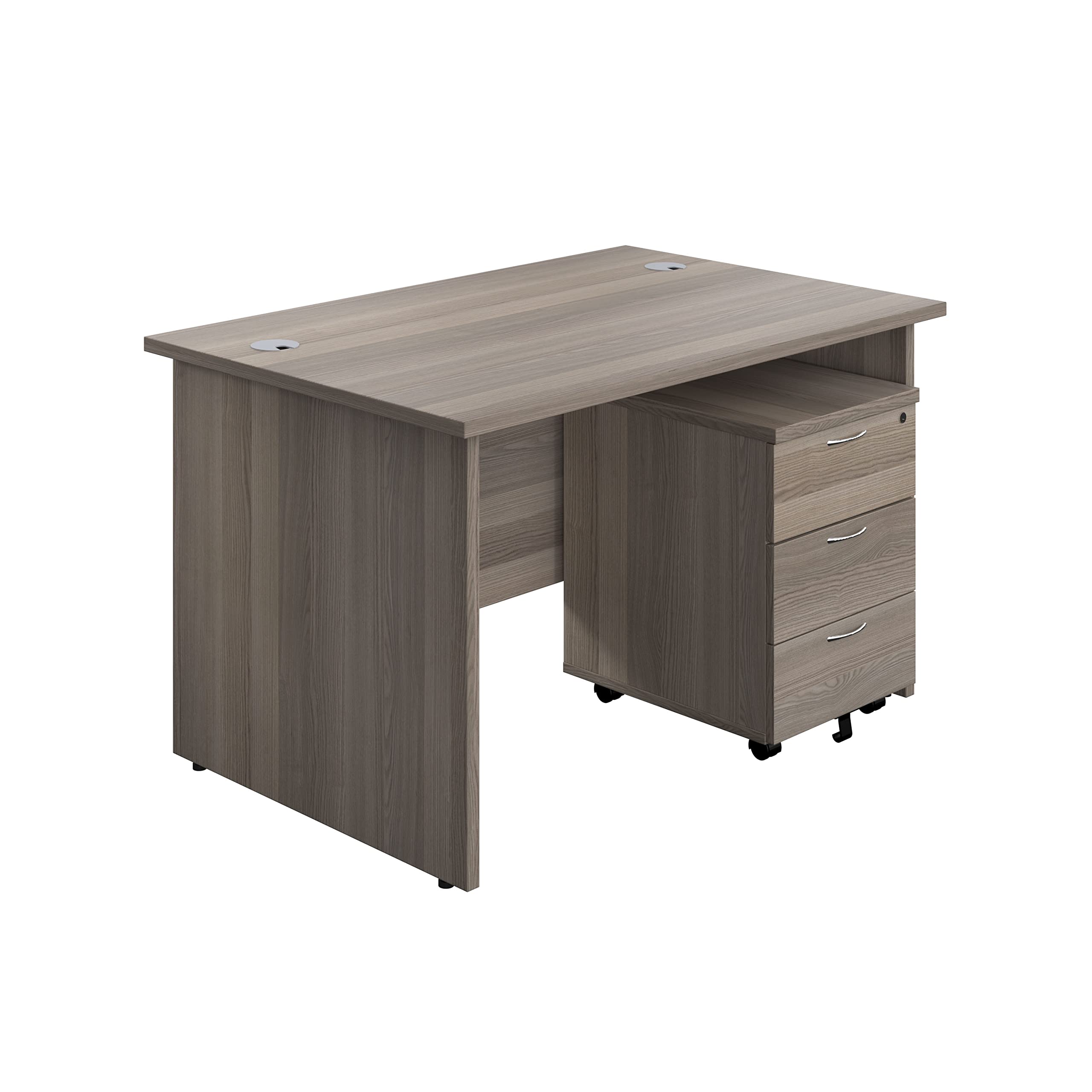 Office Hippo Panel Desk with 2 Mobile Storage Including Filing Drawer, A4, Foolscap, MFC, Grey Oak, 120 x 80 x 73 cm — image 1