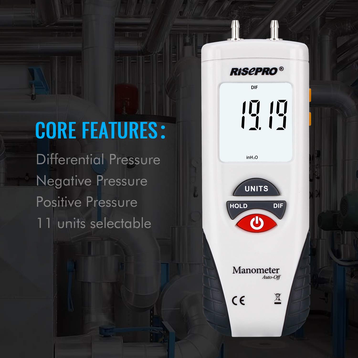 Manometer, RISEPRO Digital Air Pressure Meter and Differential Pressure