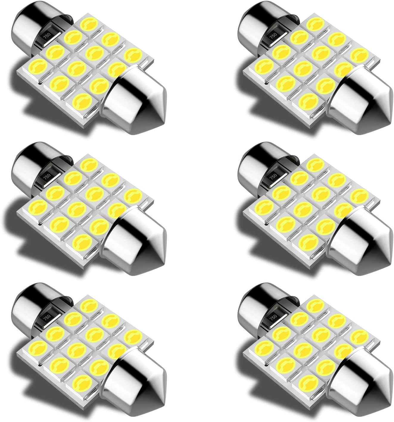 HX-CQHY DE3175 LED Bulb, 31mm Festoon LED Bulb DE3021 3022 for Map Dome Door Courtesy Light -White 6500K (Pack of 6)