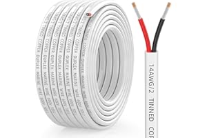 CONEPY 14 Gauge Marine Wire, 14/2 Duplex Marine Grade Cable, IP68 Waterproof/Oxygen-Free Tinned Copper Stranded PVC 14 AWG Wire for Boat, Automotive, RV, Solar, LED Strips (30FT)