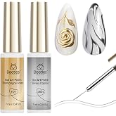 Beetles Metallic Gel Nail Polish Liner Set Silver Bronze Gold 2pcs | Gel Liner Nail Art French Tip 3D High-Gloss for Nails Paint Design with Build in Thin Brush DIY Soak Off Uv Lamp Manicure