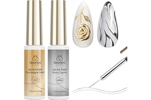 BEETLES GEL POLISH Beetles Metallic Gel Nail Polish Liner Set Silver Bronze Gold 2pcs Gel Liner Nail Art Chrome 3D High-Gloss Effect for Nail Paint Design with Thin Brush DIY French Manicure Curing Requires at Home