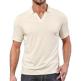 Angbater Men's Polo Shirts V Neck Fashion Casual Short Sleeve Textured Collared Golf T-Shirts