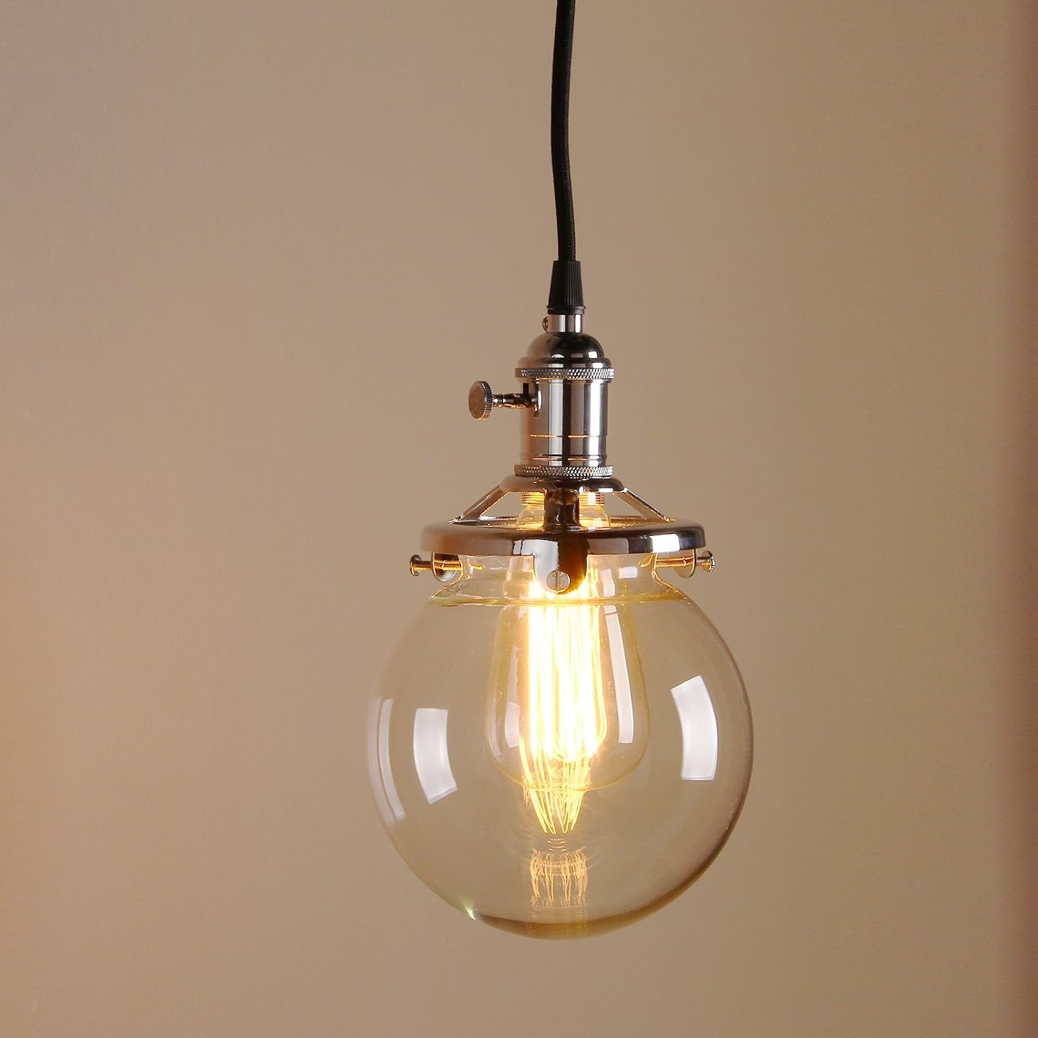 PathsOn Industrial Modern Vintage Loft Bar Edison Ceiling Pendant Lights Fitting Switched Chandelier Glass Globe 3 Lights Hanging Light Fixture for Island Living Room Dining Room Bedroom (Chrome) - Image 4