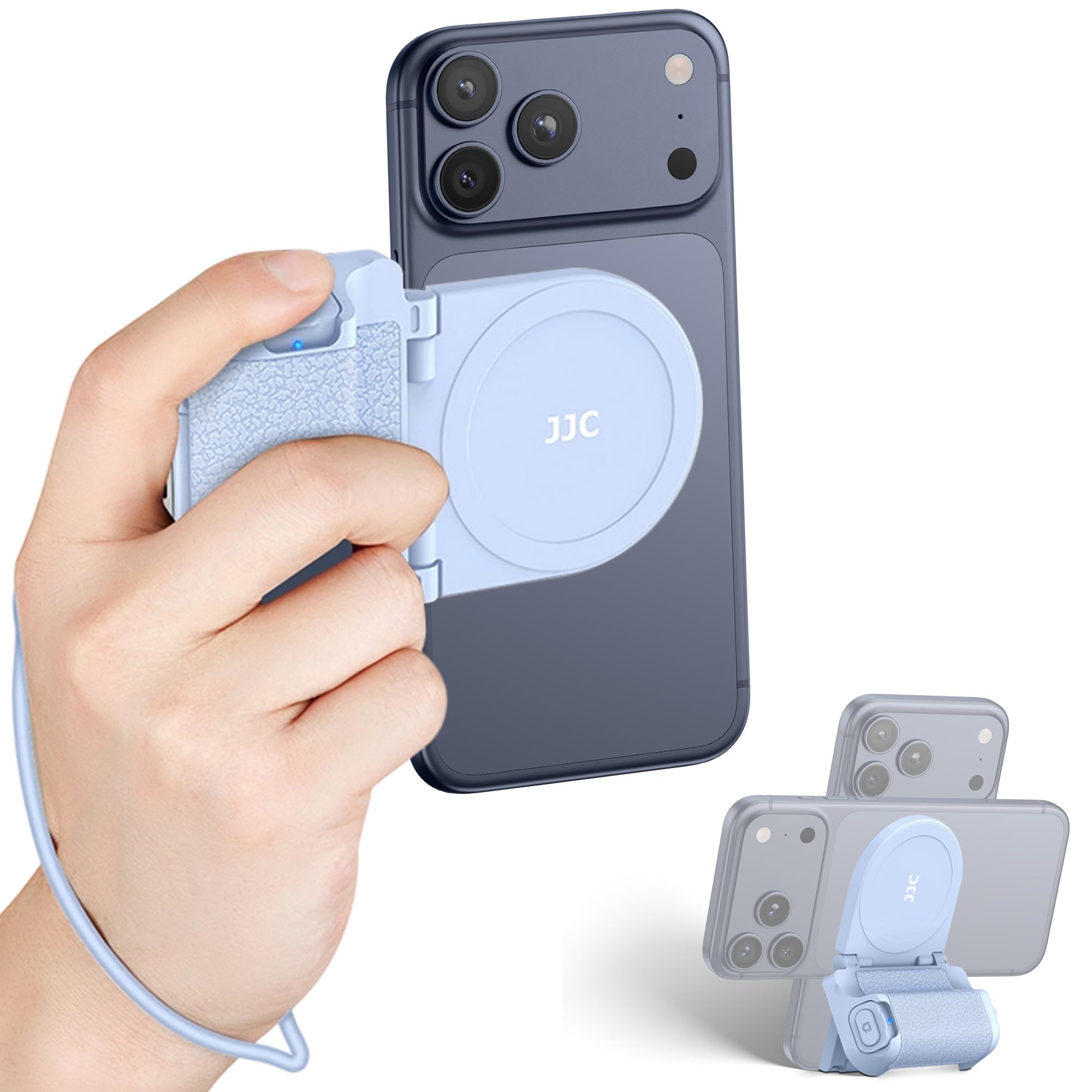 Blue Magnetic Smartphone Grip, Magnetic Camera Handle Bluetooth Bracket Cell Phone Shutter Grip w Bluetooth Control Compatible for iPhone Video Shooting