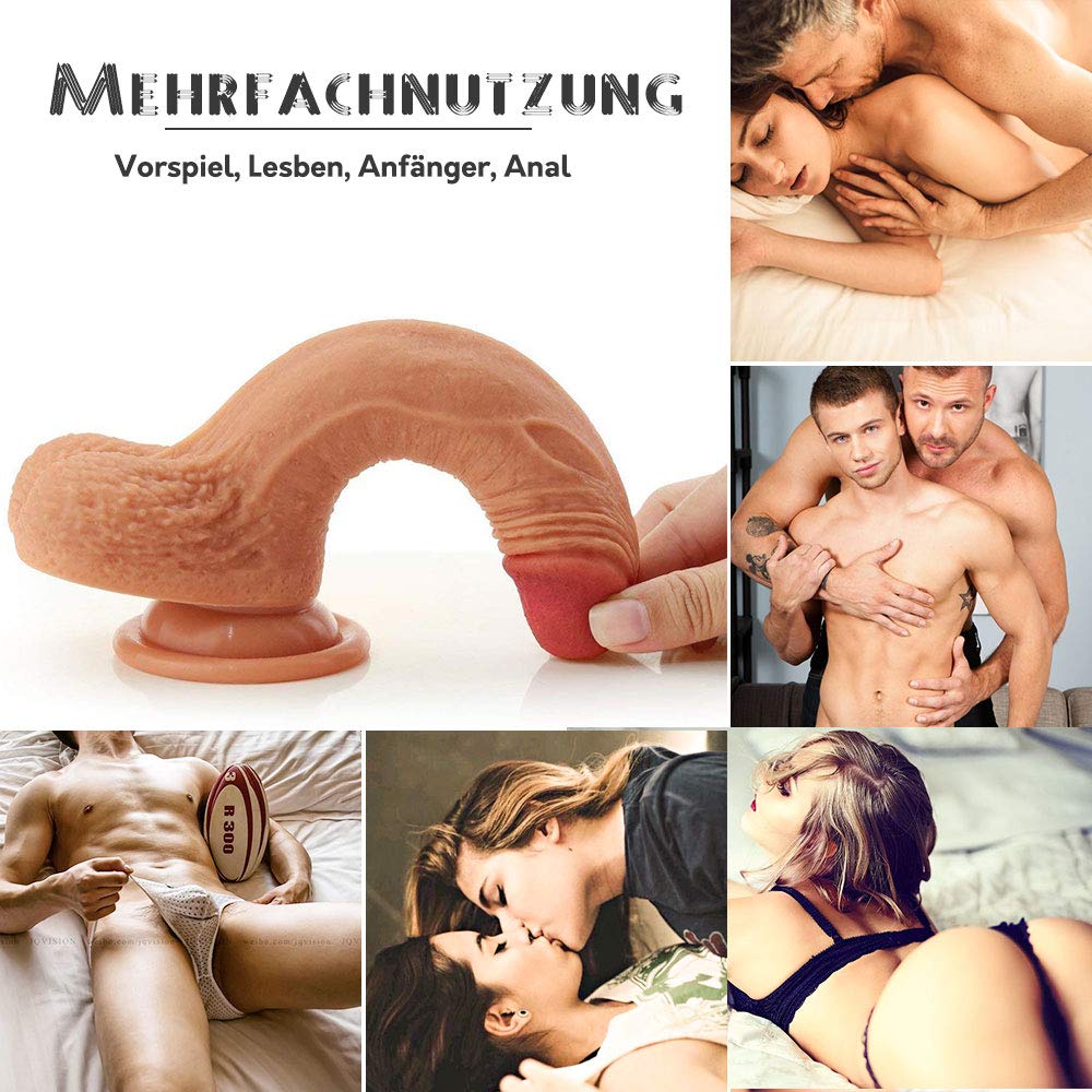 Realistischer Dildo mit Starkem Saugnapf,Lnabni weichen Zwei Layer Silikon Dilos Sexspielzeug mit prallen Hoden,Perfekter Analdildo,Real Dong Anal Plug Penis Nachbildung ,21.5cm
