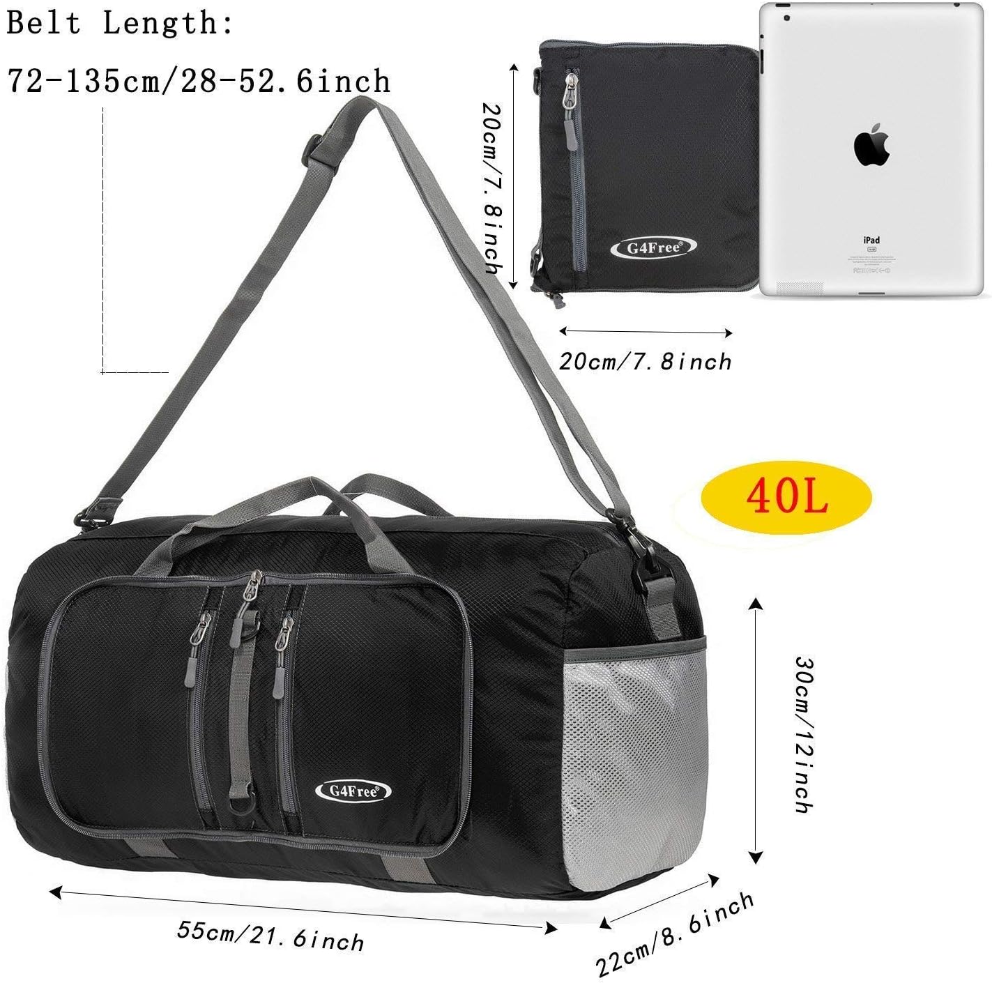 G4Free 40L Foldable Travel Duffle Bag Lightweight Sports Backpack 22 Inch Luggage Tote Bag for Sports Gym Swimming - Image 3