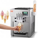 VEVOR Commercial Ice Cream Machine 21 QT/H Yield Soft Serve Ice Cream Maker | For Restaurant Snack Bar, LCD Panel Auto Clean 3-Flavor Pre-Cooling, Countertop Machine with Two Hoppers, Stainless Steel