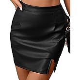 LOMON Women's PU Leather Mini Skirt High Waist Bodycon Pencil Skirt Stretch Faux Leather Built-in Shorts