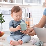 PandaEar 2 Pack Silicone Sippy Cups with Straw & Handles Pink Green view 2