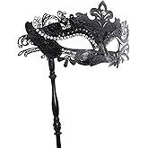 Coddsmz Masquerade Mask with Stick Venetian Mask Mardi Gras Decorations for Womens Halloween Costume Mask