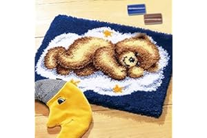 Latch Hook Kits, Crochet Handcraft Carpet Set, Rug Crochet Kit with Printed Canvas, Hook Yarn Kits for Kids & Adults - Sleepi