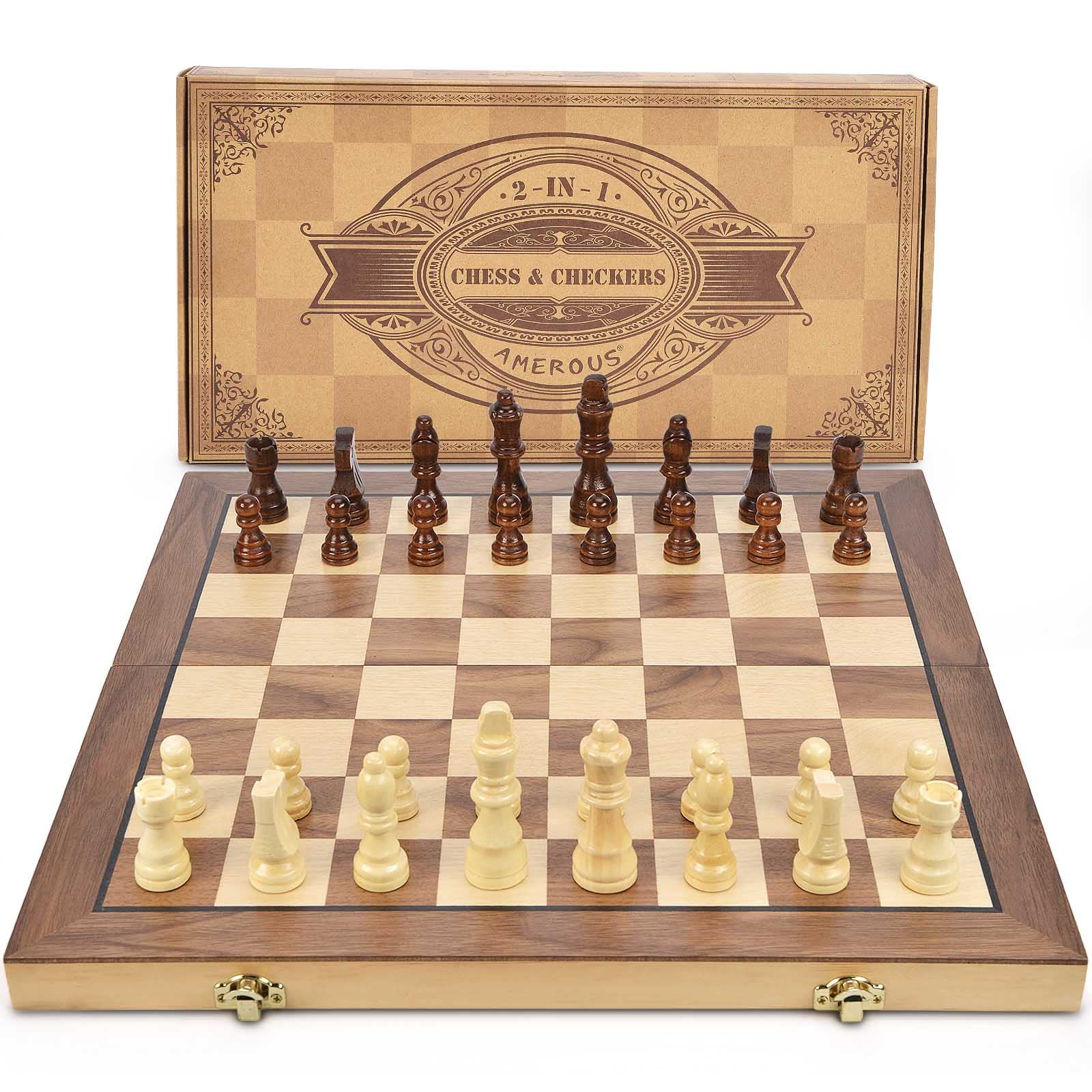 Aazon.co: AEROUS 15 Inches Agnetic Wooden Chess & Checkers Set (2...
