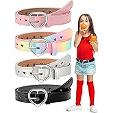 Newcotte 4 Pcs Girls Belt Size 6-12 Kids PU Leather Waist Belt Hollow Heart Design Metal Buckle for Girl Dress Pants Jeans