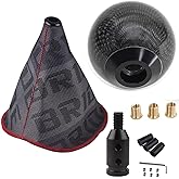 zhengsheng MUGE Racing Fabric Shift Boot with Round Ball Carbon Fiber Shift Knob,Universal Shift Boot Cover with Weighted Shift Knob (Style 1)