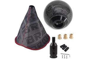 zhengsheng MUGE Racing Fabric Shift Boot with Round Ball Carbon Fiber Shift Knob,Universal Shift Boot Cover with Weighted Shift Knob (Style 1)