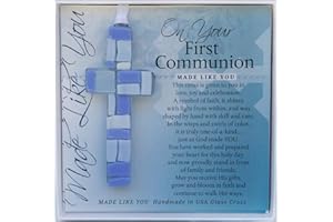 THE GRANDPARENT GIFT CO. First Communion Gift for Boy - Handmade in USA Blue Mosaic Glass Cross with Sentiment