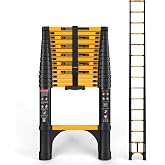 SINMEIRUN Telescoping Ladder, 14.5 FT, 330 lbs Capacity; Yellow | ANSI Certified, Straight Extension Ladder; Collapsible Multi-Purpose for Home, Roof and RV