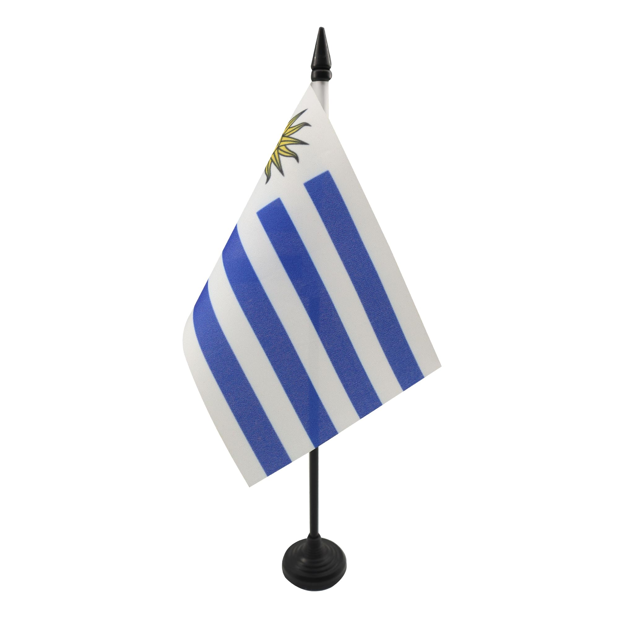 AZ FLAG - Uruguay Table Flag 4'' x 6'' - Uruguayan Office Mini Banner 100% Polyester 15 x 10 cm - Mini Desk Flag with 10'' Pole and Black Plastic Base — image 1